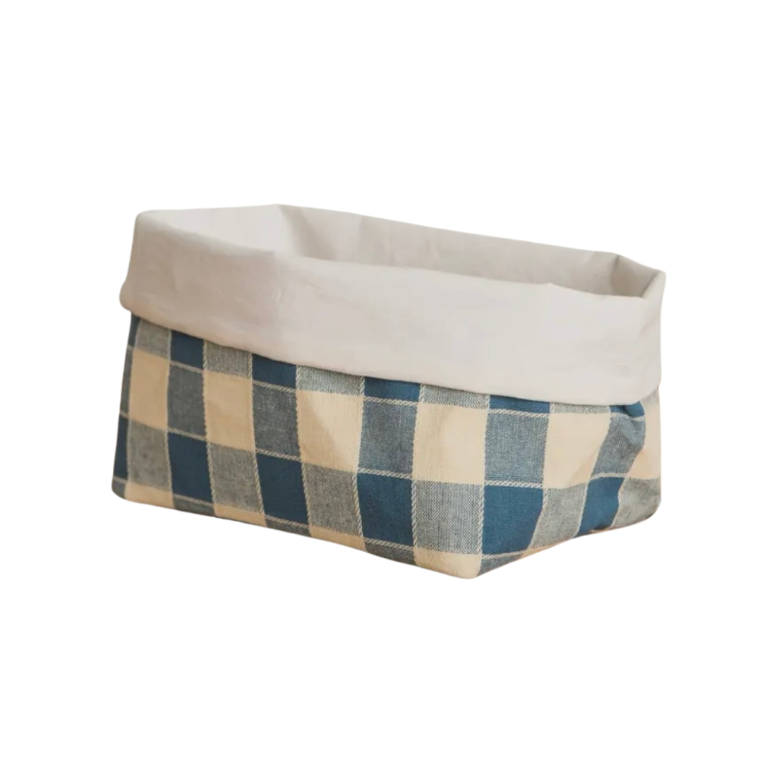 Brotkorb aus Baumwolle in Karomuster in den Farben beige und blau