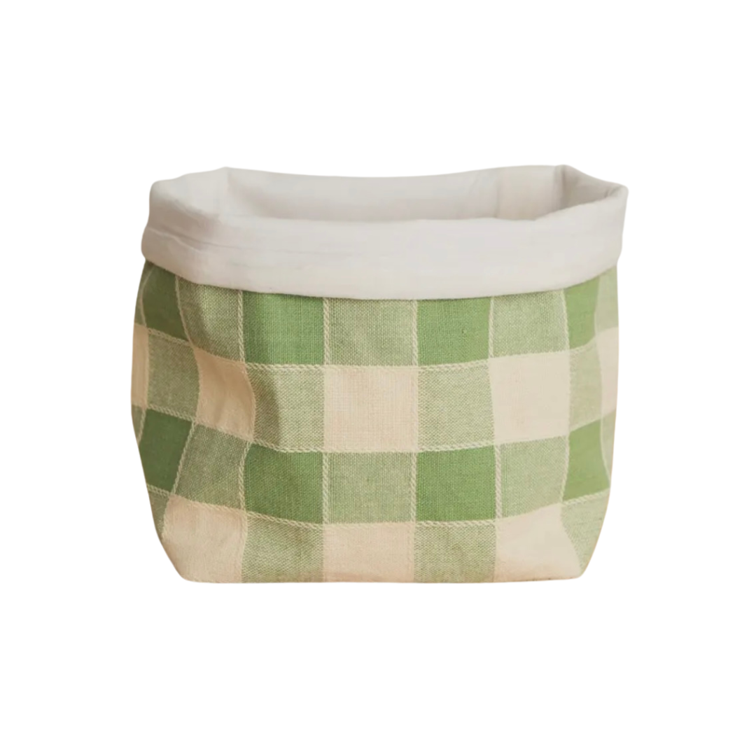 Brotkorb aus Baumwolle in Karomuster in den Farben beige und grün