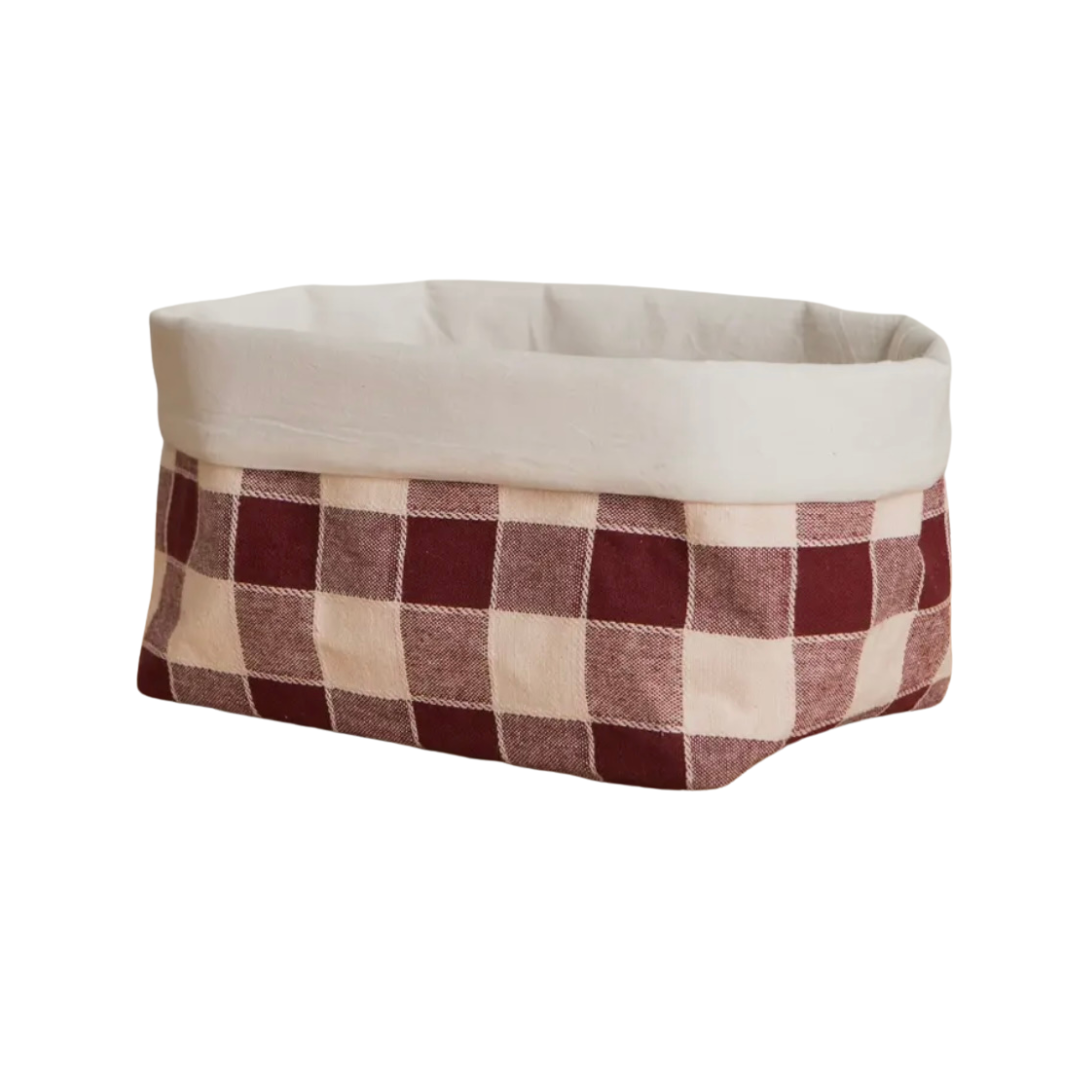 Brotkorb aus Baumwolle in Karomuster in den Farben beige und rot